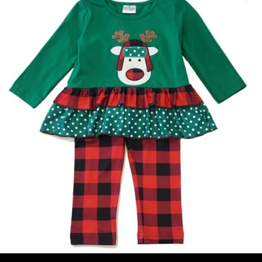 Girls Reindeer Plaid Set